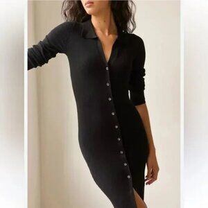 Aritzia Wilfred Cove Long Sleeve Knit Ribbed Dress Black Size Medium